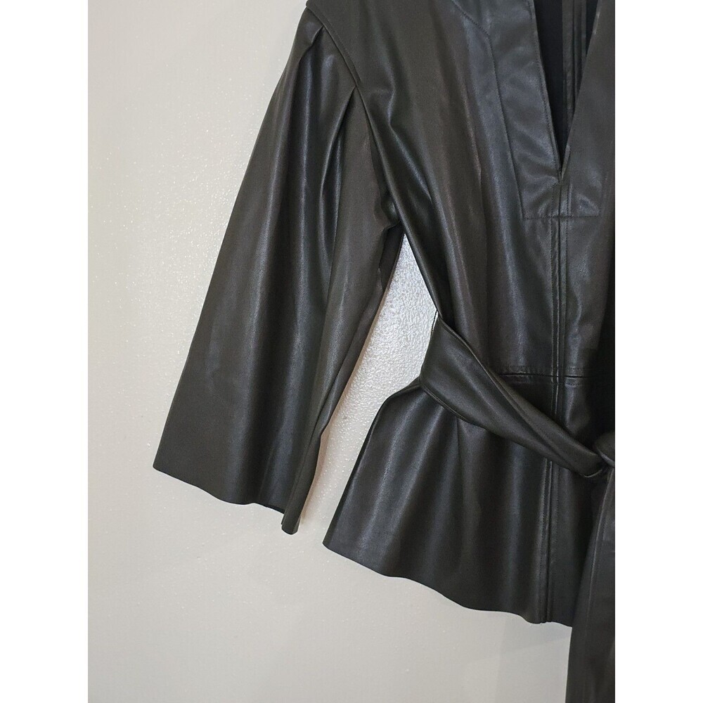Banana Republic Womens S Olive Faux Leather Belted Tunic Top 3/4 Sleeve - Picture 6 of 13